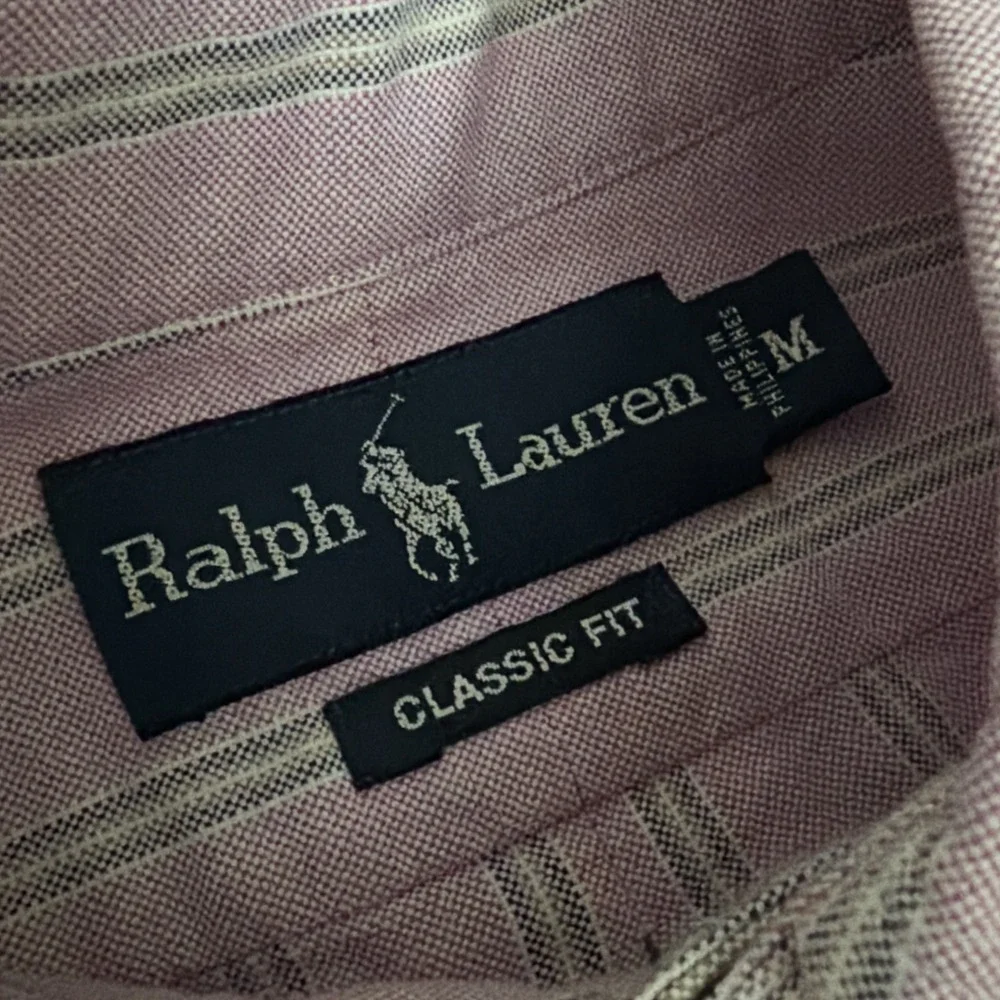Polo‎ Ralph Lauren 100% Cotton Button Up Short Sleeve Shirt Pink Green Stripes M